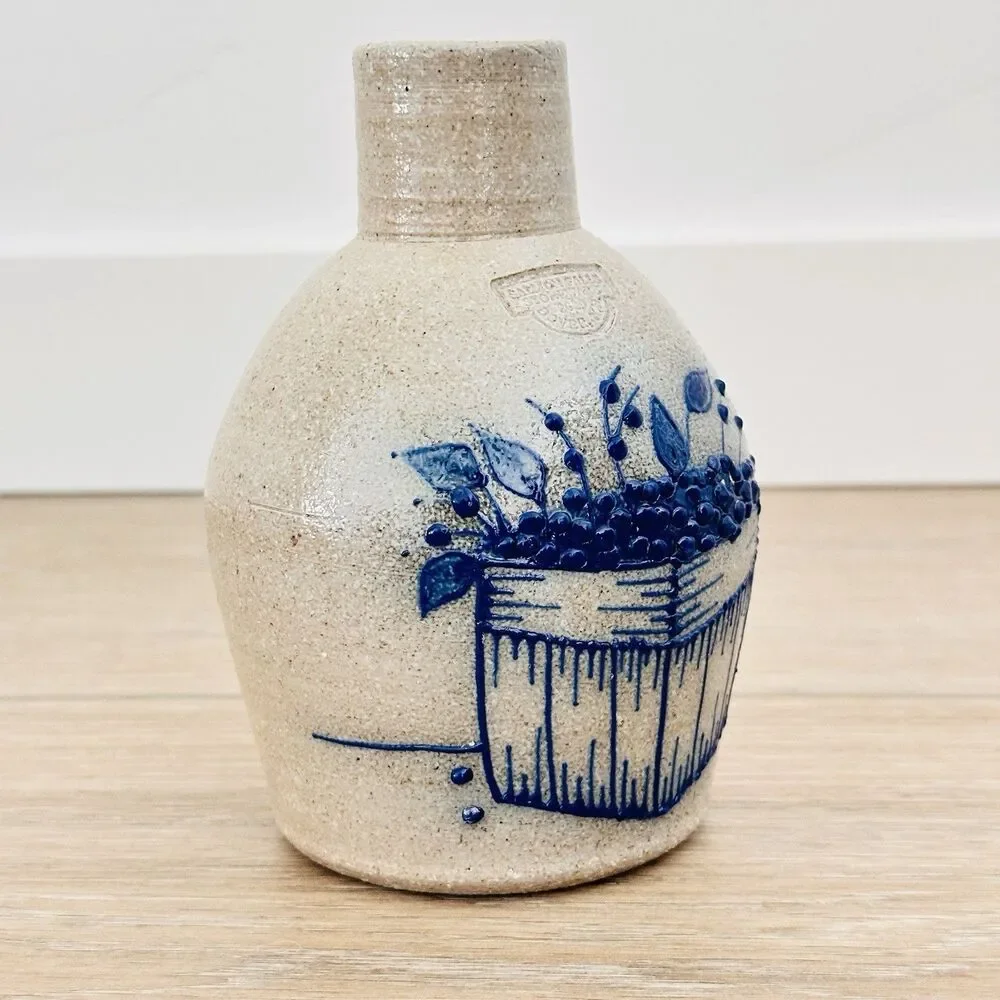 Salmon Falls Pottery Stoneware Blueberry Basket Vase 1999 Signed McEwen Jug NH